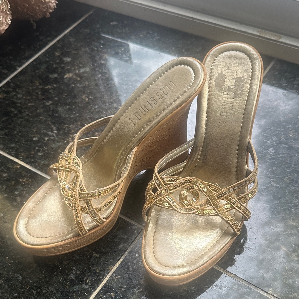 Massimo Gold Strappy Wedge Sandals